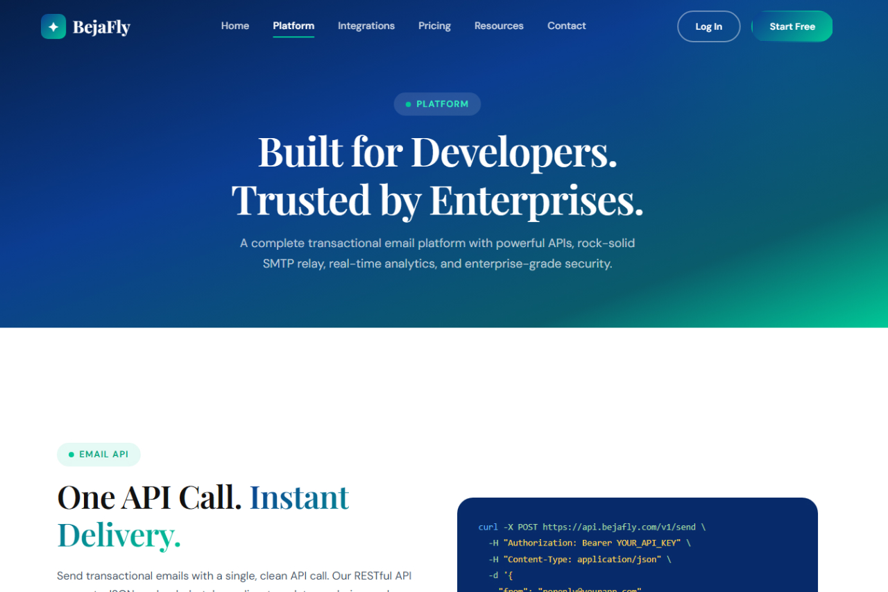 Website screenshot of bejafly.com