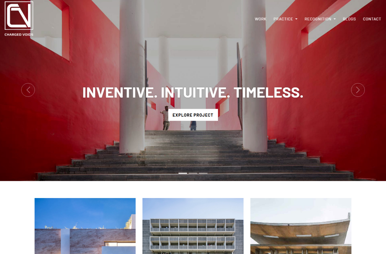 Website screenshot of chargedvoids.in