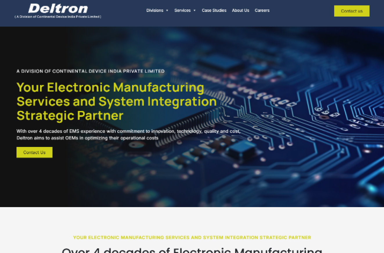 Website screenshot of deltron.in