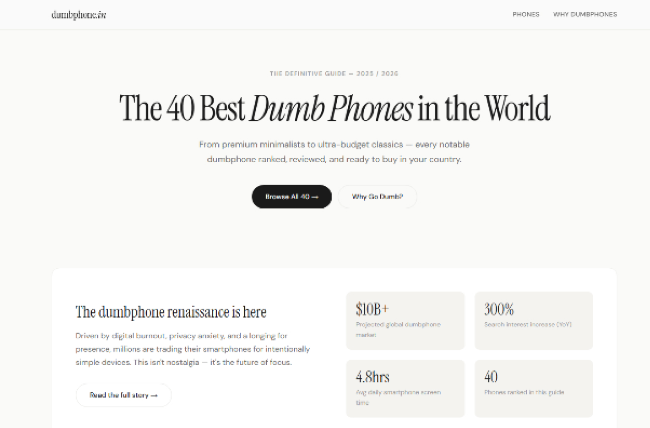 Website screenshot of dumbphone.in