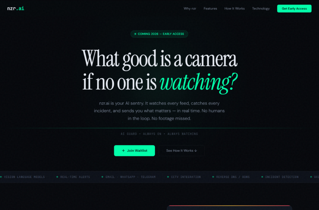 Website screenshot of nzr.ai