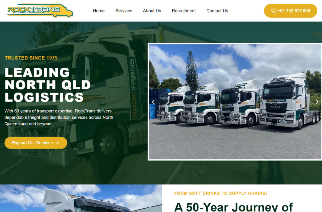Website screenshot of rocktrans_com_au