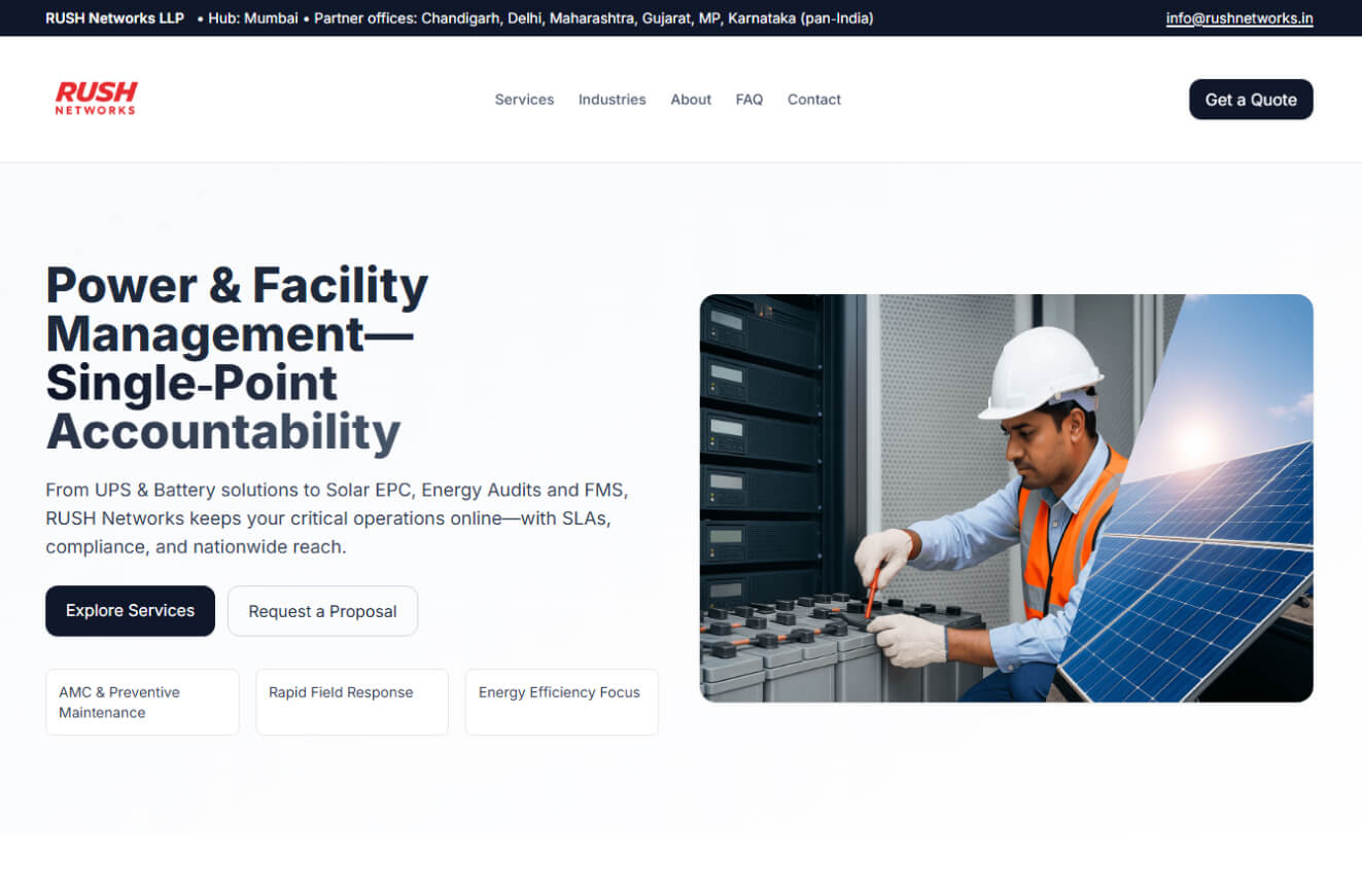 Website screenshot of rushnetworks.in