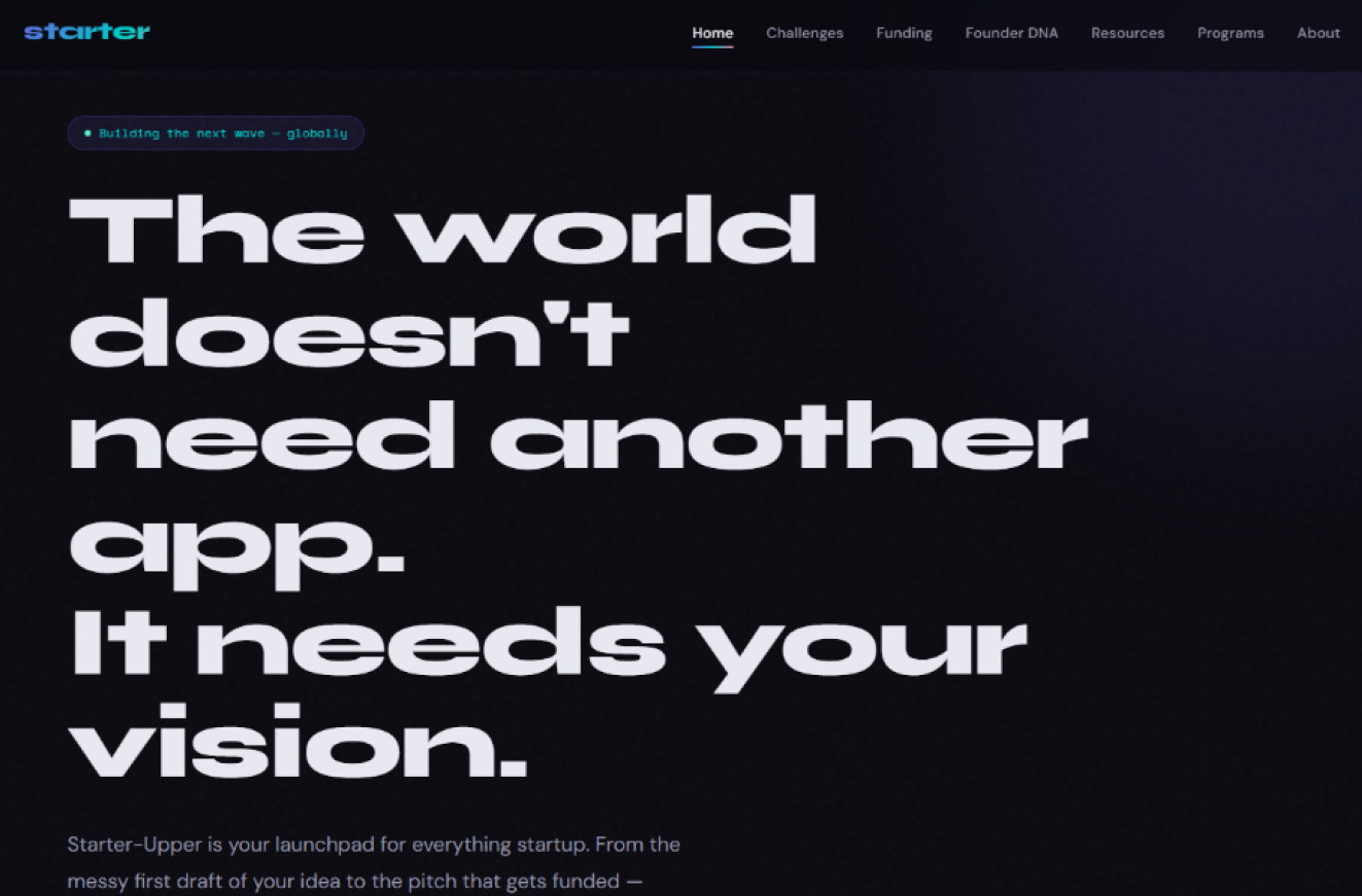 Website screenshot of starter-upper.com