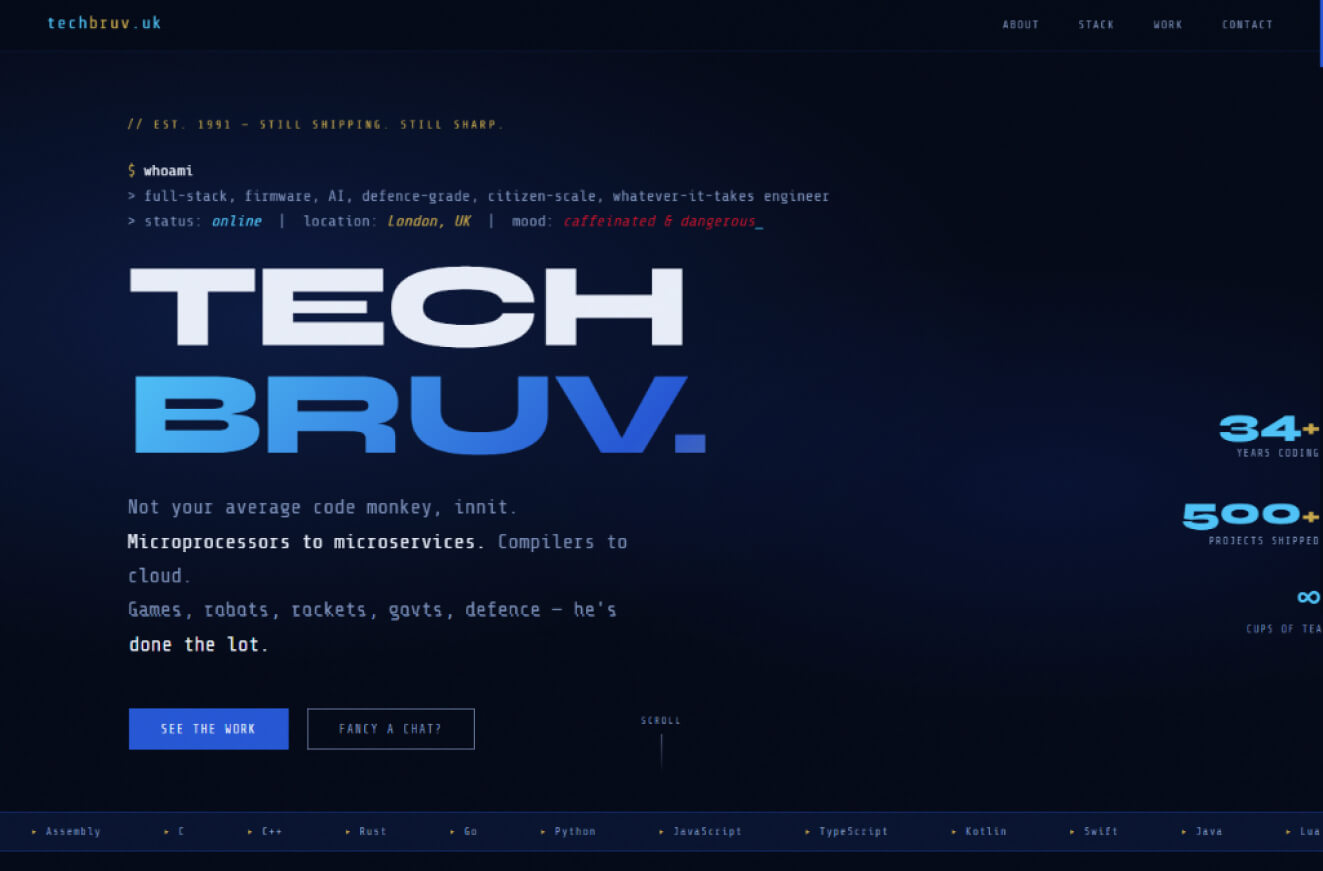 Website screenshot of techbruv.uk