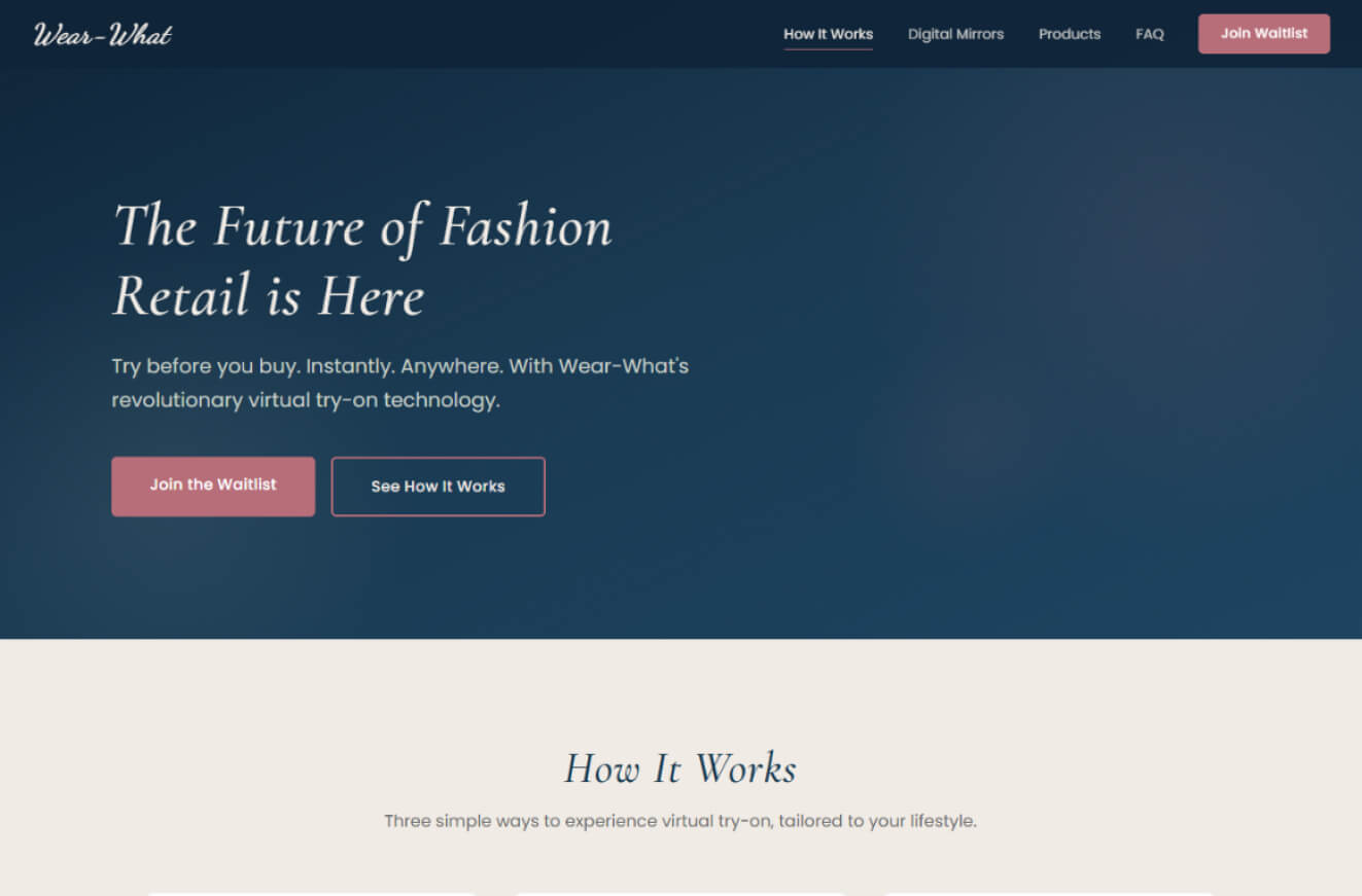 Website screenshot of wear-what.com
